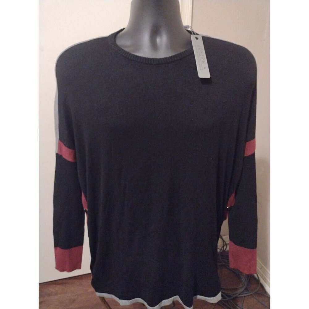 NWT New Joseph A. Women's Pullover Sweater Plus Size Medium M Black Gray L/S